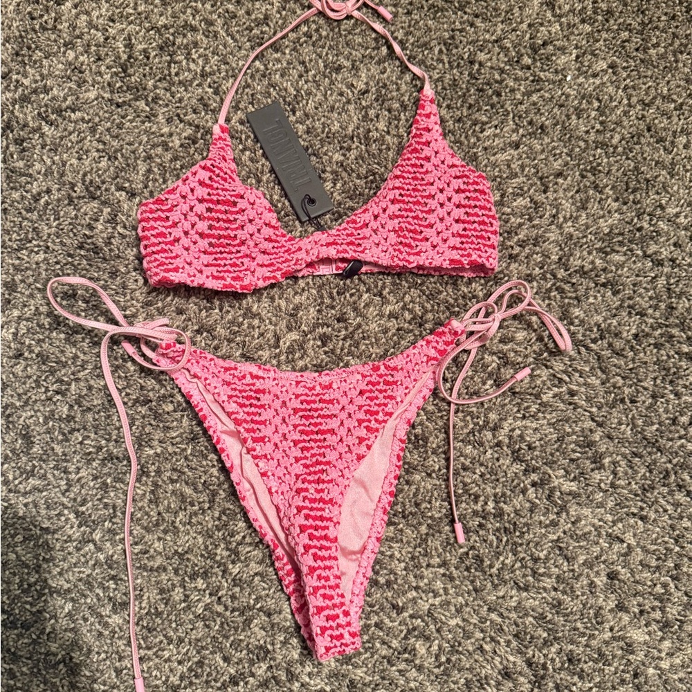 TRIANGL Pink Crochet Bikini Set
